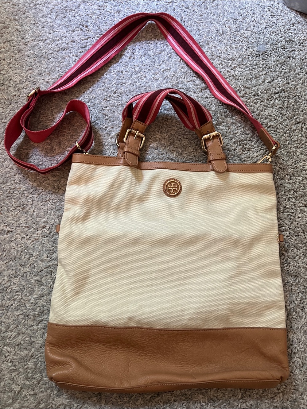 Tory Burch Convertible Canvas Leather Bag
